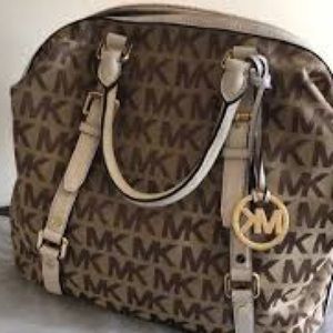 Michael Kors Bedford HandBag Purse Tan and Brown - Missing Crossbody Strap
